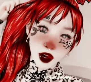 👽 DADDY pegatina, tatuaje, mujer, pelo rojo, maquillaje, cosmético, belleza telegram sticker