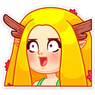 😮 cartone animato, adesivo, bionda, ragazza, elfo, magia, carino telegram sticker