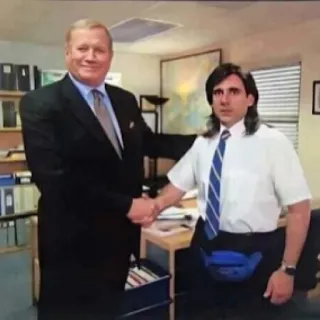 😥 Michael Scott The Office affaires, poignée de main, bureau, réunion, drôle telegram sticker