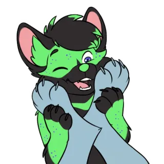 🐾 furry, anthropomorphic, green, winking, happy, cute, cartoon telegram sticker