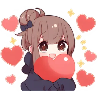 ❤️ Anime meisje, Hart, Kawaii, Schattig, Liefde, Cartoon, Sticker telegram sticker