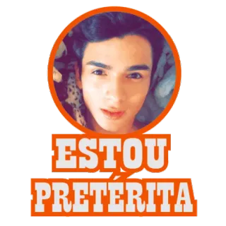 😳 ESTOU, PRETERITA Selfie, Potret, Teks, Oranye telegram sticker