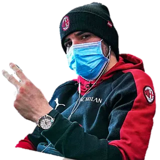 ✌️ homem, máscara, gorro, AC Milan, Milão, futebol, futebol, esporte telegram sticker