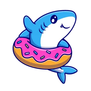 👋 rekin, pączek, pływanie, słodki, kreskówka, zwierzę, zabawa telegram sticker