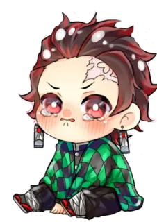 🥺 Tanjiro Kamado Demon Slayer 动漫, 漫画, 鬼灭之刃, 灶门炭治郎, Q版, 哭, 可爱 whatsapp sticker