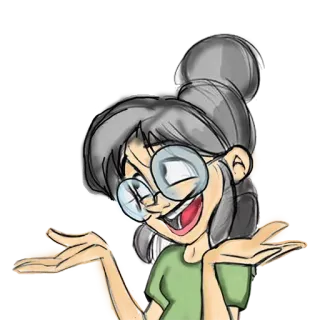 😞 cartoon, woman, glasses, character, sketch, illustration telegram sticker