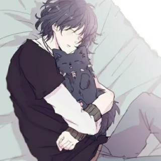 😴 อนิเมะ, เด็กผู้ชาย, แมว, นอนหลับ, น่ารัก, ผ่อนคลาย telegram sticker