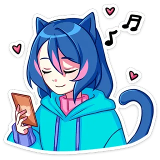 🎵 애니메이션, 고양이귀 소녀, 음악, 귀여운, 카와이, 만화 telegram sticker
