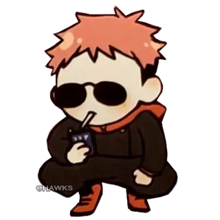 😎 @HAWKS Anime, Getränk, Charakter, Sonnenbrille, Cartoon telegram sticker