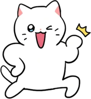 💬 猫, 动物, 卡通, 可爱, 快乐, 眨眼, 白色, 跑步 whatsapp sticker