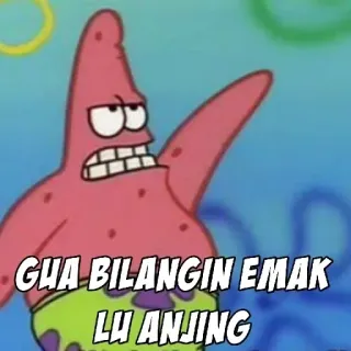 😡 Patrick Star GUA BILANGIN EMAK LU ANJING สพันจ์บ็อบ, แพทริก, คำดูถูก, การ์ตูน telegram sticker