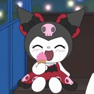 💕 Kuromi Kuromi, Sanrio, helado, lindo, dibujos animados, kawaii telegram sticker