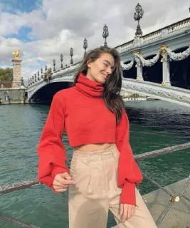 💋 mulher, Paris, ponte, rio, suéter vermelho, calças telegram sticker