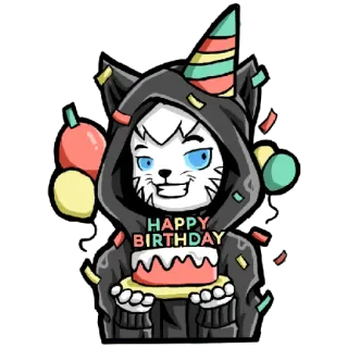 🎂 HAPPY BIRTHDAY день рождения, праздник, кот, торт, вечеринка, конфетти telegram sticker