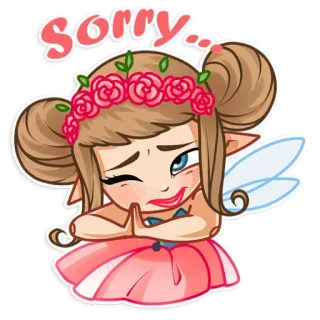 😥 Sorry... disculpa, hada, dibujos animados, lindo, rosas whatsapp sticker