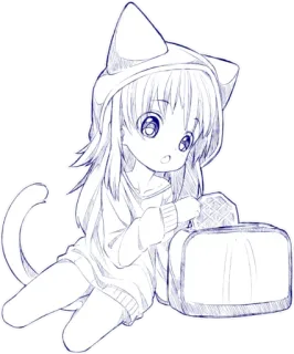 🍞 Anime, Gadis kucing, Pemanggang roti, Wafel, Lucu, Kawaii, Ilustrasi, Sketsa telegram sticker