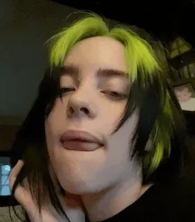 💚 Billie Eilish celebrità, cantante, capelli verdi, ritratto telegram sticker