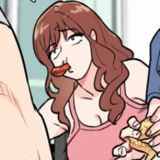 🧶 cartoon, eating, woman, sausage, food, snack telegram sticker