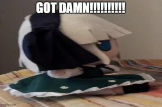 😳 GOT DAMN!!!!!!!!!! Мем, Плюш, Оскорбительный telegram sticker