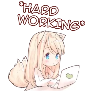 💻 *HARD WORKING* anime, catgirl, laptop, working, cute whatsapp sticker