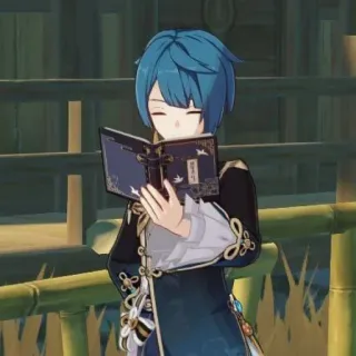 📎 Xingqiu Genshin Impact Anime, Videogioco, Genshin Impact, Xingqiu, Personaggio, Libro, Lettura whatsapp sticker