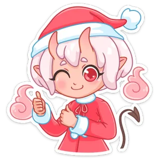 😉 คริสต์มาส, ปีศาจ, เขา, อนิเมะ, คาวาอิ, น่ารัก, ซานต้า telegram sticker