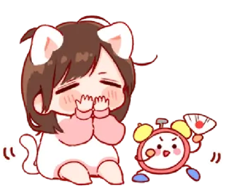 🎭 kucing, mengantuk, jam alarm, imut, anime, kartun telegram sticker