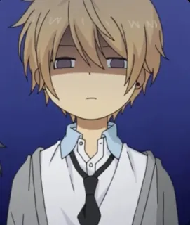 😟 Anime, Chłopak, Blond włosy, Smutny, Kreskówka, Manga, Postać telegram sticker