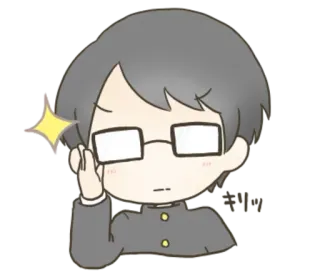 😎 Anime, Garçon, Dessin animé, Lunettes, Uniforme scolaire, Pensif telegram sticker