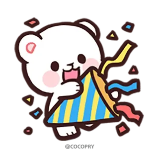 🎉 Dessin animé, Ours, Fête, Célébration, Confettis, Mignon whatsapp sticker