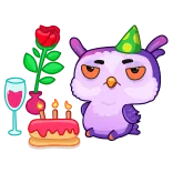 🥳 burung hantu, kartun, kue, mawar, anggur, perayaan, ulang tahun, imut whatsapp sticker