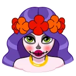 😔 Jour des Morts, crâne, maquillage, fleurs, coloré, dessin animé, célébration, traditionnel telegram sticker
