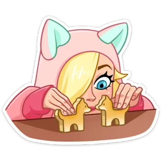😉 Dessin animé, Fille, Animaux, Jouer, Jouet, Mignon, Sweat à capuche whatsapp sticker