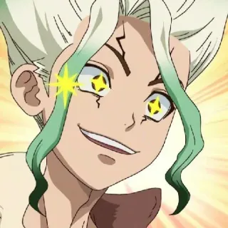 💈 Ishigami Senku Dr. Stone Anime, Wissenschaftler, intelligent, aufgeregt, funkeln telegram sticker