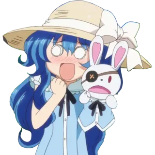 😱 Anime, Personnage, Fille, Chapeau, Mignon, Dessin animé, Expression, Lapin, Fille Anime whatsapp sticker