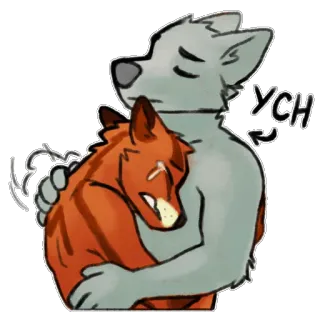 😢 YCH Furry, Antropomórfico, Abraço, Raposa, Lobo, Arte de personagem whatsapp sticker