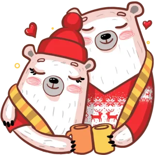 😇 orsi polari, natale, inverno, coppia, cuori, carino, vacanze, affetto whatsapp sticker