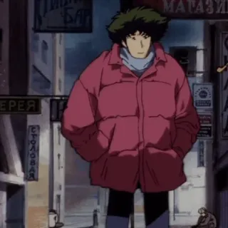 🚀 Spike Spiegel Cowboy Bebop 애니메이션, 카우보이 비밥, 스파이크 스피겔, 스페이스 웨스턴, 레트로, 90년대 애니 whatsapp sticker