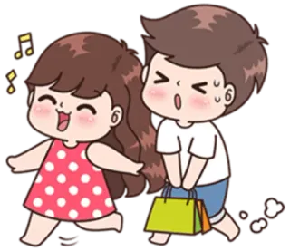 🛍 Dessin animé, Shopping, Couple, Femme, Homme, Joyeux, Épuisé telegram sticker