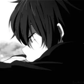 🌨 Anime, Junge, traurig, monochrom, wegschauen whatsapp sticker