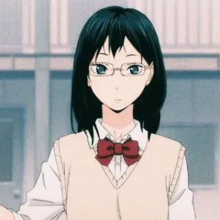 🤍 Anime, Ragazza, Uniforme scolastica, Occhiali, Papillon, Personaggio telegram sticker