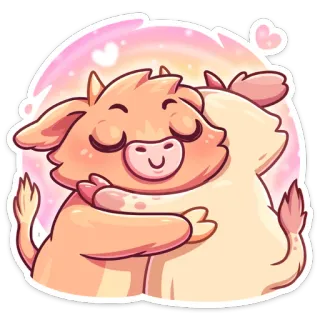 🤗 만화, 동물, 귀여운, 포옹, 하트, 우정, 일러스트, 스티커 telegram sticker