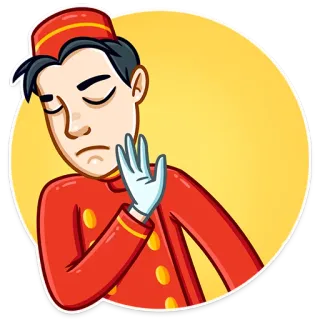 ✋ botones, portero, hotel, gesto con la mano, parar, dibujo animado telegram sticker