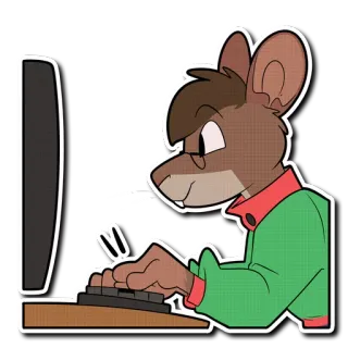 🖥 Фурри, Мышь, Компьютер, Печатает, Мультфильм, Антропоморфный, Очки telegram sticker