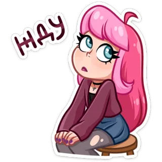 🫠 Hay anime, girl, pink hair, cartoon telegram sticker