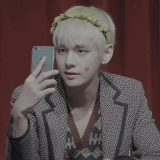 🍿 V V, BTS, 韩流, 偶像, 自拍, 花环, 爱心, 娱乐 telegram sticker