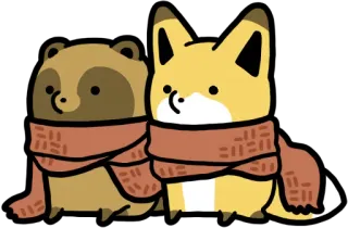 😊 タヌキ, キツネ, 動物, マフラー, 可愛い, マンガ, 冬, 友達 telegram sticker