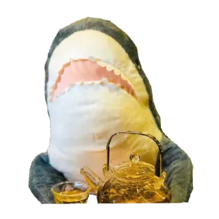 ☕️ tubarão, chá, bule, pelúcia, natureza morta, animal whatsapp sticker