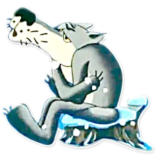 ❄ wolf, cartoon, tier, sitzend, traurig, winter telegram sticker