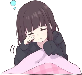 😴 动漫女孩, 困倦的, 疲倦的, 可爱的, 毯子, 卡通 telegram sticker